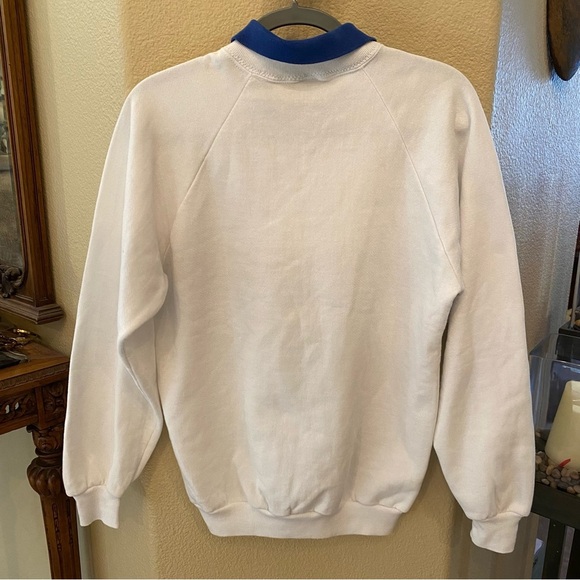 Vintage JERZEES White and Blue Tennis Print Collar Sweatshirt Size Large-Unisex - Picture 5 of 7